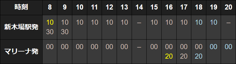 無料シャトルバス時刻表